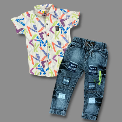 KidsBazaar Boys Party(Festive) Shirt Jeans(OCEAN BLUE)
