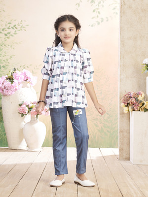 HERE&NOW Girls Party(Festive) Top Pant(Green)