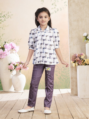 Yk Girls Party(Festive) Top Pant(Purple)