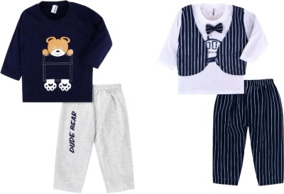 CuteHug Baby Boys Casual Dress T-shirt, Pant(Navy White)