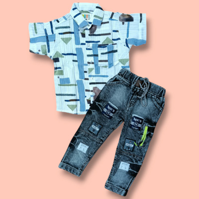 KidsBazaar Boys Party(Festive) Shirt Jeans(Stripe blue)