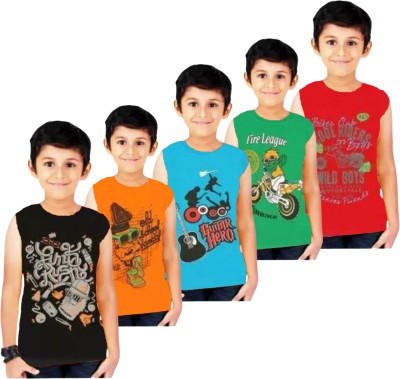 SBN Newlifestyle Boys Printed Pure Cotton T Shirt(Green, Pack of 5)