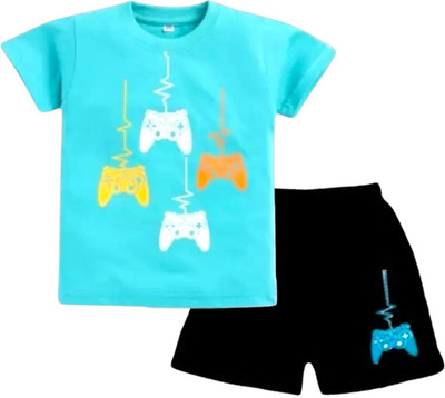 Styks Baby Boys Casual T-shirt Shorts(Blue)