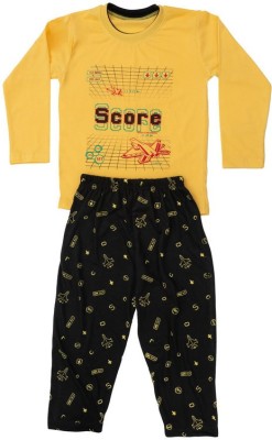 Zilvee Boys Casual T-shirt Pyjama(Yellow, black)