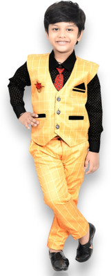 BABUSHONA Boys Wedding Shirt, Waistcoat and Pant Set(Yellow Pack of 1)