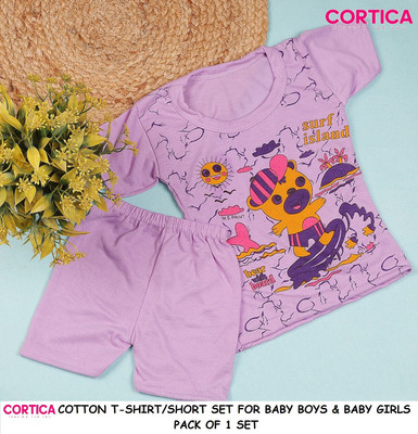 cortica Baby Boys & Baby Girls Casual T-shirt Shorts(Multicolor)