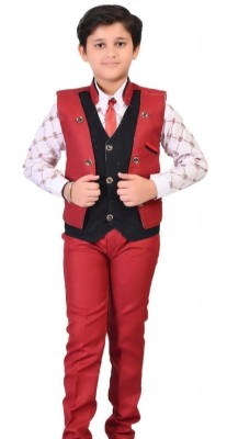 Navkaar traders Boys Festive & Party Shirt, Waistcoat and Pant Set(White Pack of 1)