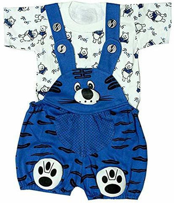 DRYSUN Dungaree For Baby Boys & Baby Girls Casual Printed Cotton Blend(Blue, Pack of 1)
