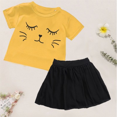 KIDDY STAR Girls Casual T-shirt Skirt(010_Yellow)