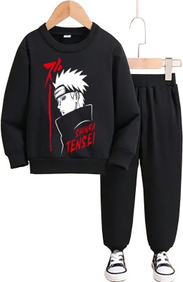 GCYX Boys Casual T-shirt Track Pants(BLK-TENSEI)