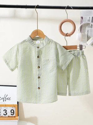 Ruturaj Baby Boys Casual Shirt Shorts(PISTA)