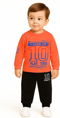 STYLESHIVAM Baby Boys & Baby Girls Casual T-shirt Pant(Orange, Black)