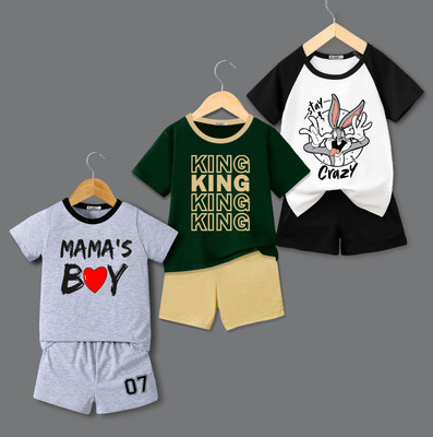 tarsier Baby Boys & Baby Girls Casual T-shirt Shorts(GREEN_WHITE_MELANGE)