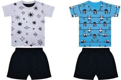 Biffy and Luffy Boys Casual T-shirt Shorts(Grey Blue)