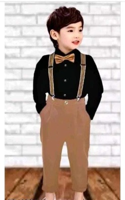 durjafeb Baby Boys Daisy Casual Shirt Suspenders, Bow Tie, Pant(BLACK+KHAKI)