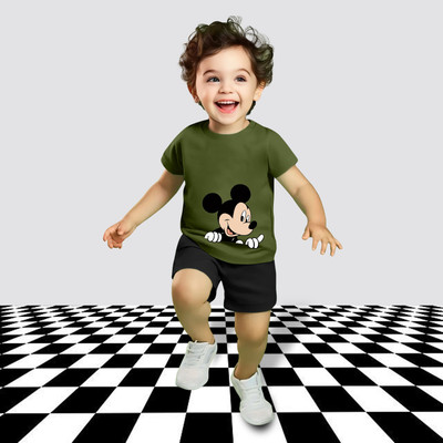 MGRS Baby Boys & Baby Girls Casual T-shirt Shorts(Olive)