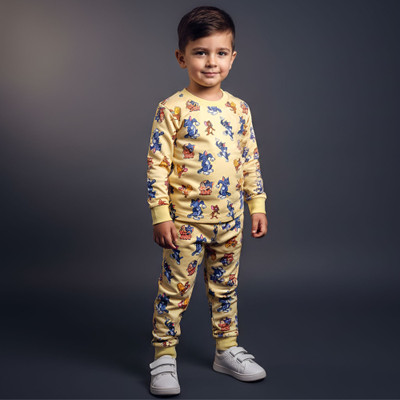 4 YOU Baby Boys Party(Festive) T-shirt Track Pants(Yellow)