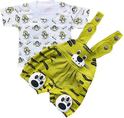 DRYSUN Dungaree For Baby Boys & Baby Girls Casual Printed Cotton Blend(Light Green, Pack of 1)