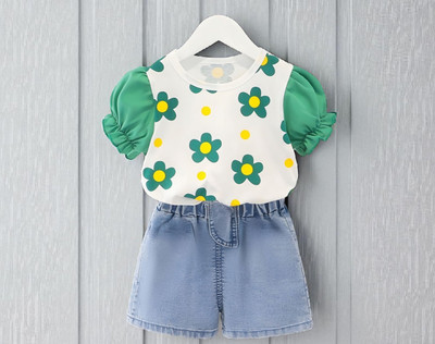 HouseOfCommon Baby Girls Casual Top Shorts(Green)