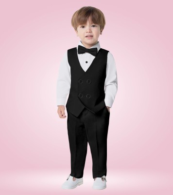 BELIEVED WORTH'S Baby Boys Party(Festive) Shirt Pant, Waistcoat, Bow Tie(Multicolor)
