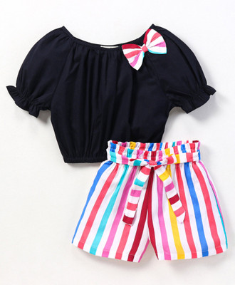 AVOVU Baby Girls Casual Top Top, Shorts(Black)