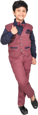 BABUSHONA Boys Festive & Party Shirt, Waistcoat and Pant Set(Purple Pack of 1)