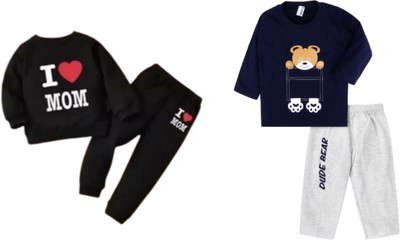 CuteHug Baby Boys & Baby Girls Casual Dress T-shirt, Pant(Navy MOM)
