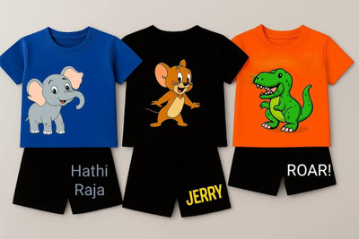 Lummox Boys & Girls Tom & Jerry Casual T-shirt Shorts(black)