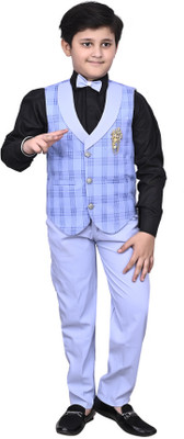 VALUE CREATION Boys Festive & Party Shirt, Waistcoat and Pant Set(Light Blue Pack of 1)