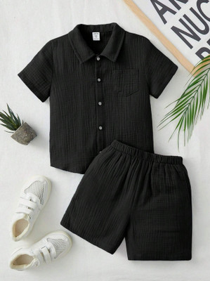 MAHADEVFAB Baby Boys Casual Shirt Shorts(BLACK)