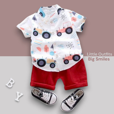 StyleDust Baby Boys & Baby Girls Casual Shirt Shorts(TRACTOR_WHITE)