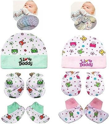 Minimest enterprise Baby Mittens Booties Set, Pack Of 2 and Baby cap set Pack Of 2(Pack Of 6)