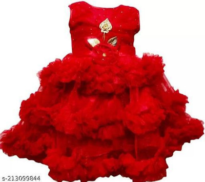 OMNI FASHION Baby Girls Midi/Knee Length Party Dress(Red, Sleeveless)