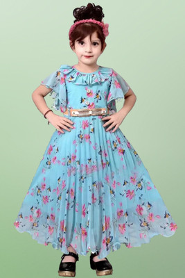 Prenacollection Girls Maxi/Full Length Casual Dress(Light Blue, Sleeveless)