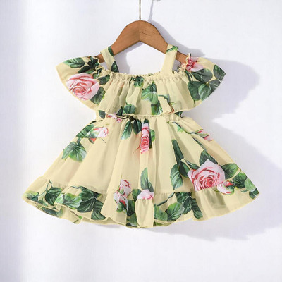 RADHEKRISHNATEX Baby Girls Midi/Knee Length Casual Dress(Yellow, Sleeveless)