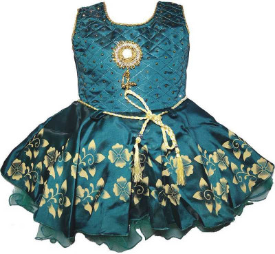 ARUNA CREATIONn Baby Girls Midi/Knee Length Casual Dress(Blue, Sleeveless)
