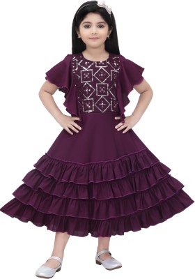 Samshil Fashion Girls Maxi/Full Length Party Dress(Purple, Fashion Sleeve)