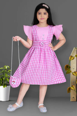 Aisha Indi Girls Midi/Knee Length Casual Dress(Blue, Short Sleeve)