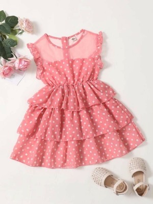 sulak Girls Midi/Knee Length Party Dress(Pink, Short Sleeve)
