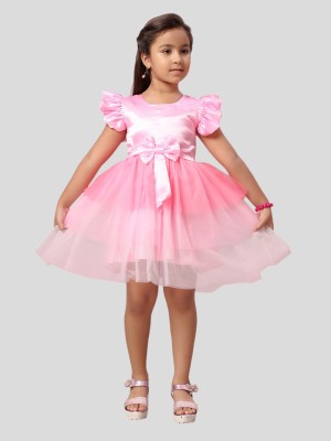 Aarika Girls Midi/Knee Length Party Dress(Pink, Short Sleeve)