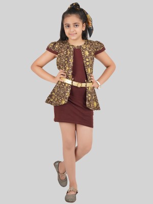 Bn-being Naughty Girls Short/Mid Thigh Casual Dress(Brown, Cap Sleeve)