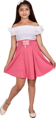 OXFY Girls Above Knee Casual Dress(Pink, Sleeveless)