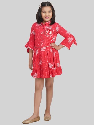 Bn-being Naughty Girls Short/Mid Thigh Casual Dress(Red, 3/4 Sleeve)
