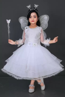 starve fashion Girls Midi/Knee Length Festive/Wedding Dress(White, Full Sleeve)