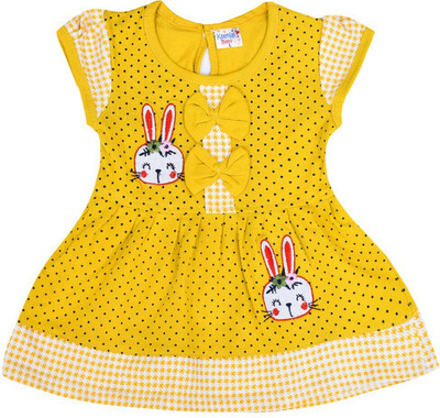 MiniPattern Girls Midi/Knee Length Casual Dress(Yellow, Half Sleeve)