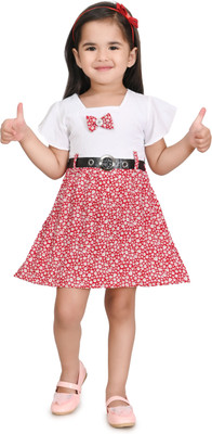 smart choice collections Girls Midi/Knee Length Casual Dress(Red, Short Sleeve)
