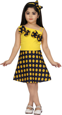 Samshil Fashion Baby Girls Midi/Knee Length Casual Dress(Yellow, Fashion Sleeve)
