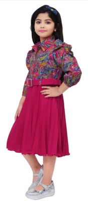 KidsCute Baby Girls Midi/Knee Length Casual Dress(Pink, 3/4 Sleeve)