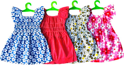 HouseOfCommon Indi Baby Girls Midi/Knee Length Casual Dress(Multicolor, Cap Sleeve)