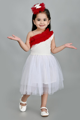 CHANDRIKA LIFESTYLE Girls Midi/Knee Length Party Dress(Maroon, Sleeveless)